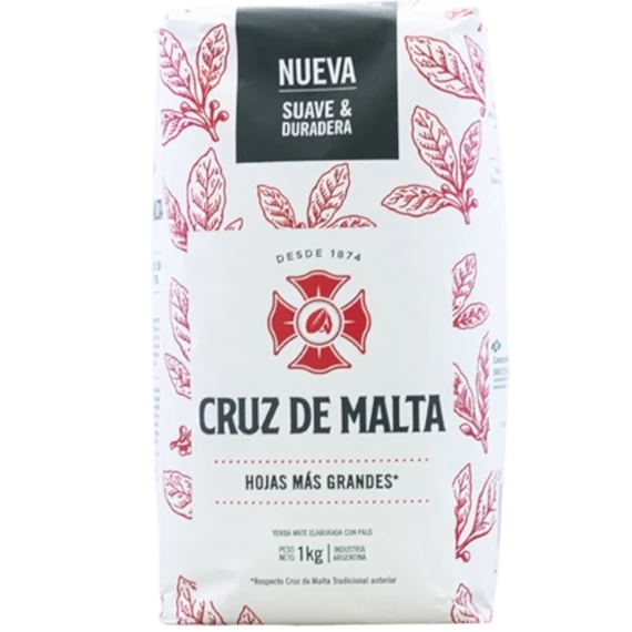erba mate Cruz de Malta Elaborada 1kg - traditioneel Argentijnse mate in rood-witte verpakking